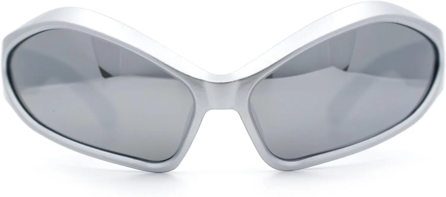 Womens Trendy Wrap Around Bug Eye Oval Sport Fashion Plastic Sunglasses