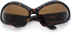 Womens Trendy Wrap Around Bug Eye Oval Sport Fashion Plastic Sunglasses