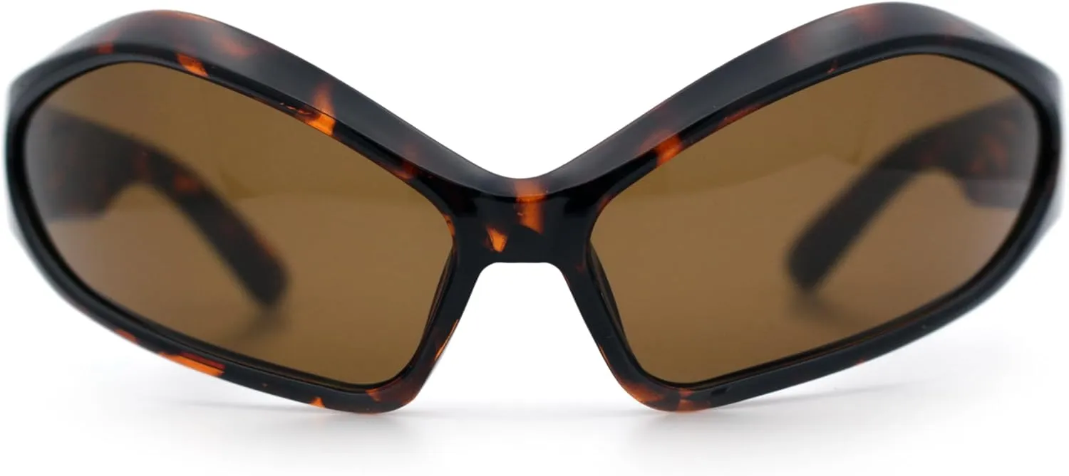 Womens Trendy Wrap Around Bug Eye Oval Sport Fashion Plastic Sunglasses