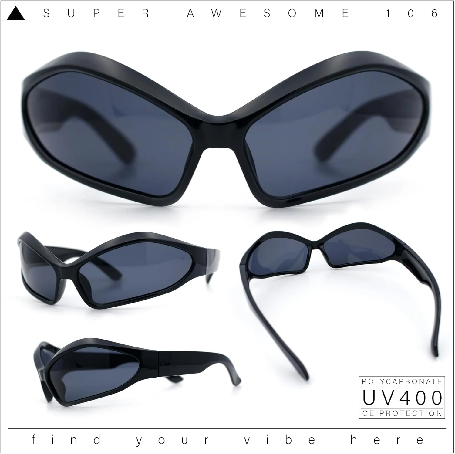 Womens Trendy Wrap Around Bug Eye Oval Sport Fashion Plastic Sunglasses