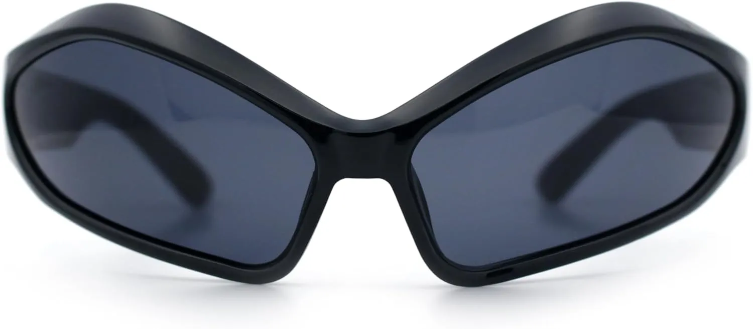 Womens Trendy Wrap Around Bug Eye Oval Sport Fashion Plastic Sunglasses