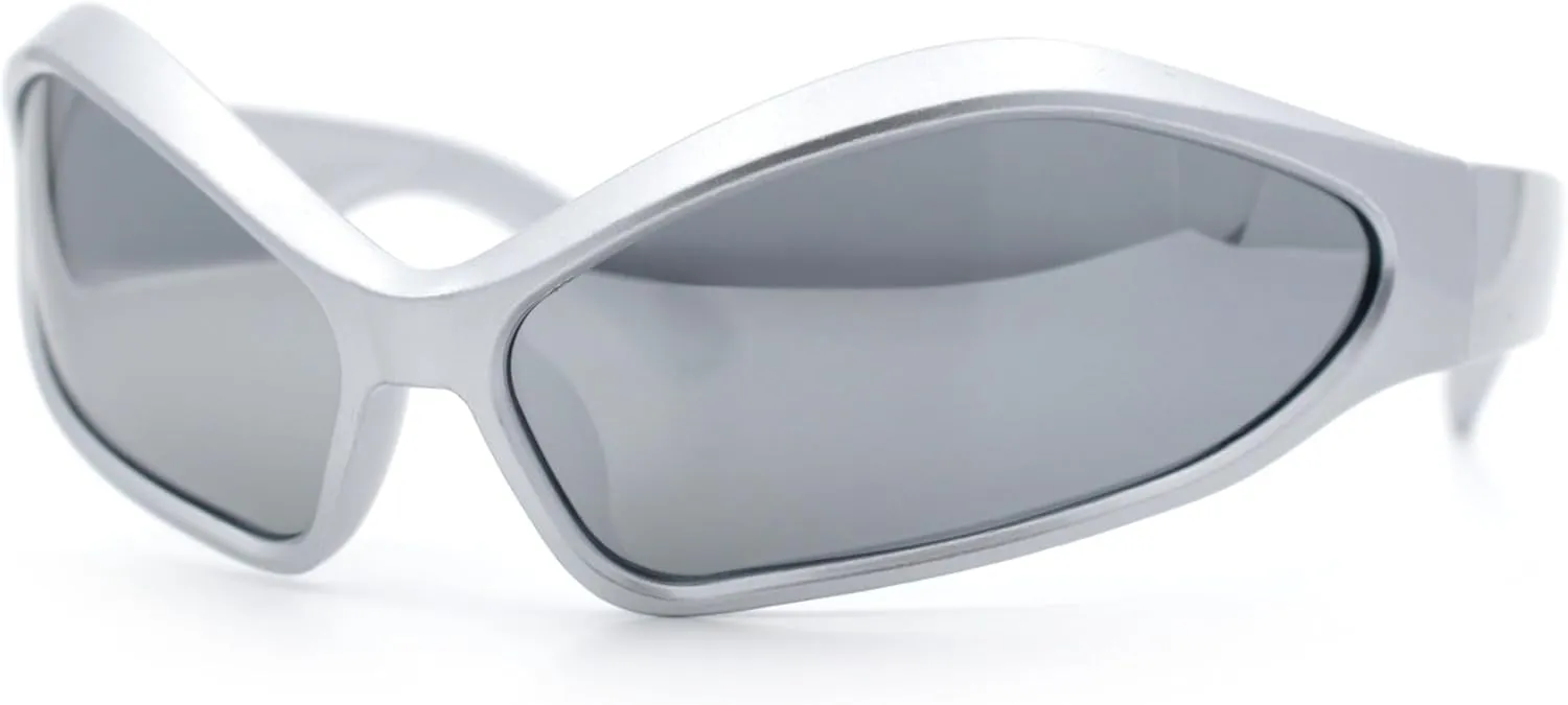 Womens Trendy Wrap Around Bug Eye Oval Sport Fashion Plastic Sunglasses