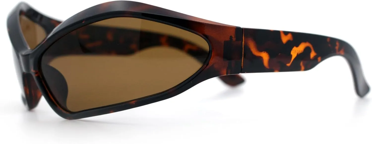 Womens Trendy Wrap Around Bug Eye Oval Sport Fashion Plastic Sunglasses