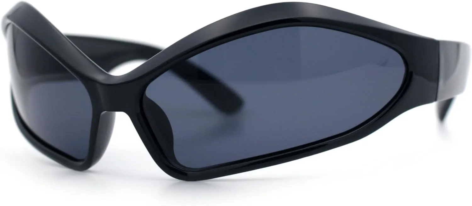 Womens Trendy Wrap Around Bug Eye Oval Sport Fashion Plastic Sunglasses