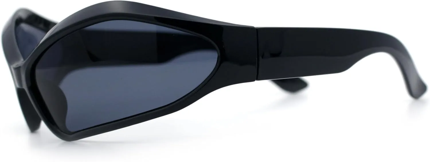 Womens Trendy Wrap Around Bug Eye Oval Sport Fashion Plastic Sunglasses