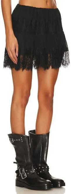 Womens Y2k Lace Ruffle Mini Skirt Layered Low Rise Pleated Micro Skirt Floral Sheer Tiered Flowy Short Slip Skirts