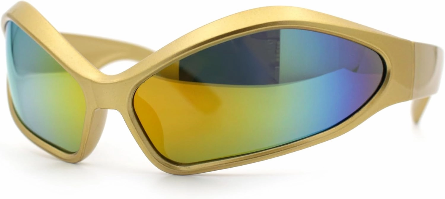 Womens Trendy Wrap Around Bug Eye Oval Sport Fashion Plastic Sunglasses