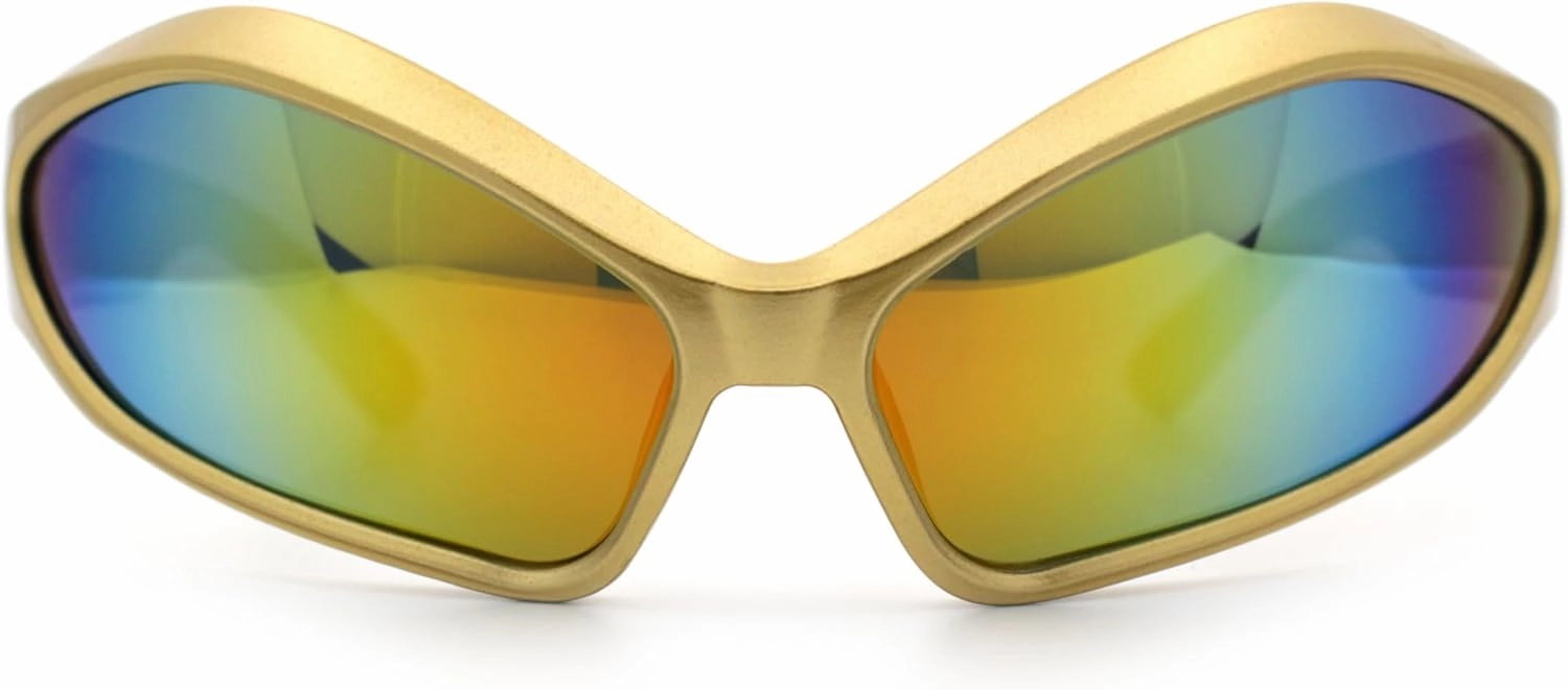 Womens Trendy Wrap Around Bug Eye Oval Sport Fashion Plastic Sunglasses