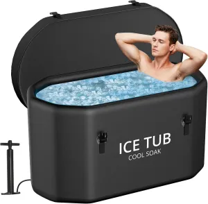 XXL Ice Bath Tub for Athletes, Compatible Water Chiller, 235 Gal Inflatable Cold Plunge Tub with Insulated Lid, Cold Water Therapy Recovery Plunge Pool for Home and Outdoors, Black