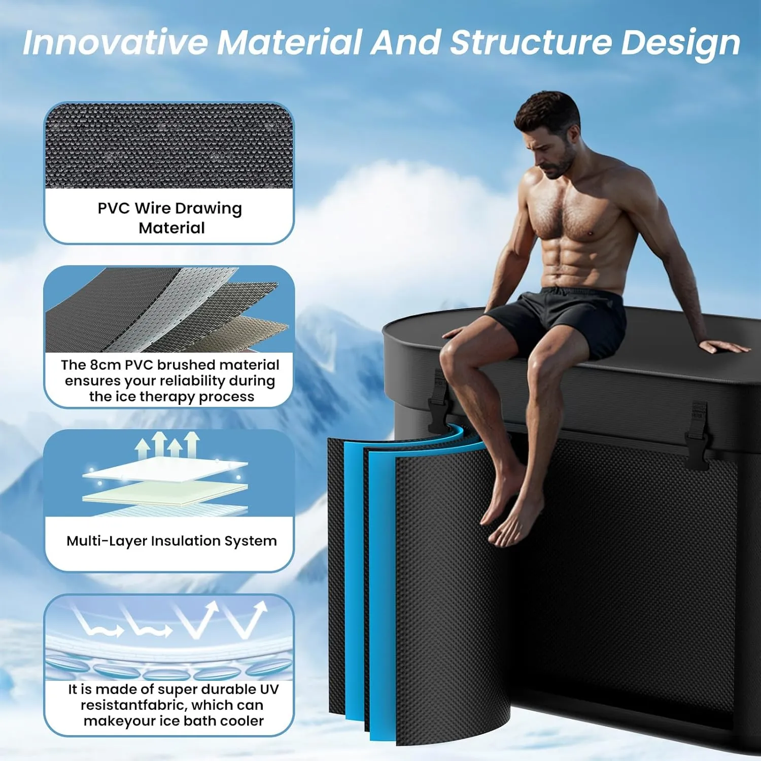XXL Ice Bath Tub for Athletes, Compatible Water Chiller, 235 Gal Inflatable Cold Plunge Tub with Insulated Lid, Cold Water Therapy Recovery Plunge Pool for Home and Outdoors, Black