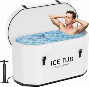 XXL Ice Bath Tub for Athletes, Compatible Water Chiller, 235 Gal Inflatable Cold Plunge Tub with Insulated Lid, Cold Water Therapy Recovery Plunge Pool for Home and Outdoors, White