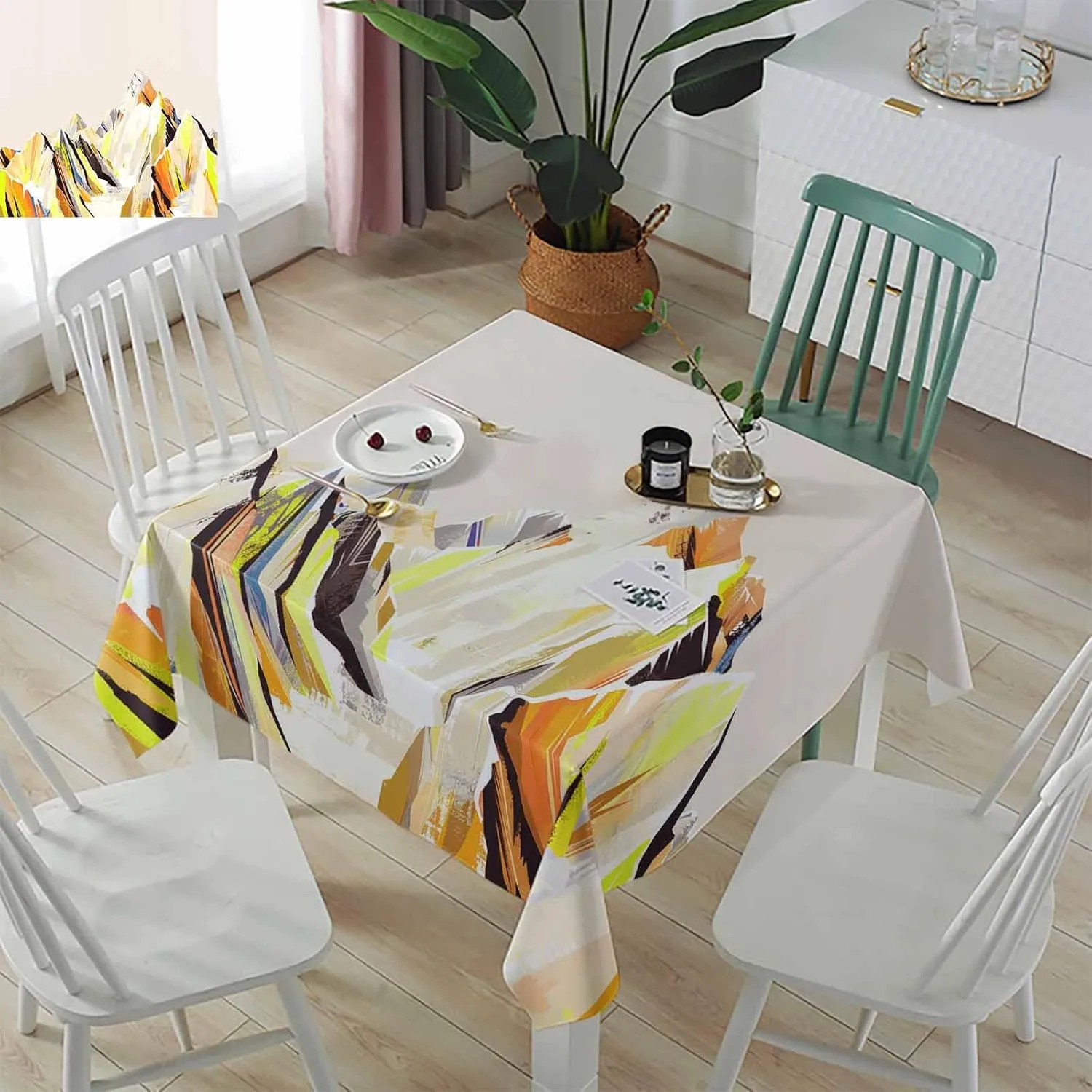 Yellow Mountain Tablecloth Waterproof for Round/Rectangle/Oval/Square Tablecloth 54x54 in Table Cloth Cover for Fall Baby Shower Christmas Wedding Party,Abstract Multicolor Mountain Range Landscape