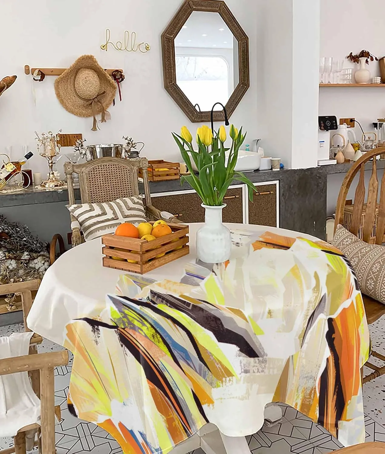 Yellow Mountain Tablecloth Waterproof for Round/Rectangle/Oval/Square Tablecloth 54x54 in Table Cloth Cover for Fall Baby Shower Christmas Wedding Party,Abstract Multicolor Mountain Range Landscape