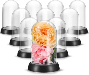 Zhengmy 12 Pieces Plastic Dome Display Case Display Cloche Dome Cloche Bell Jar with Base Clear Cloche Dome Decoration Case for Collectibles Rose Office Home Tabletop Centerpiece Decoration(Oval)