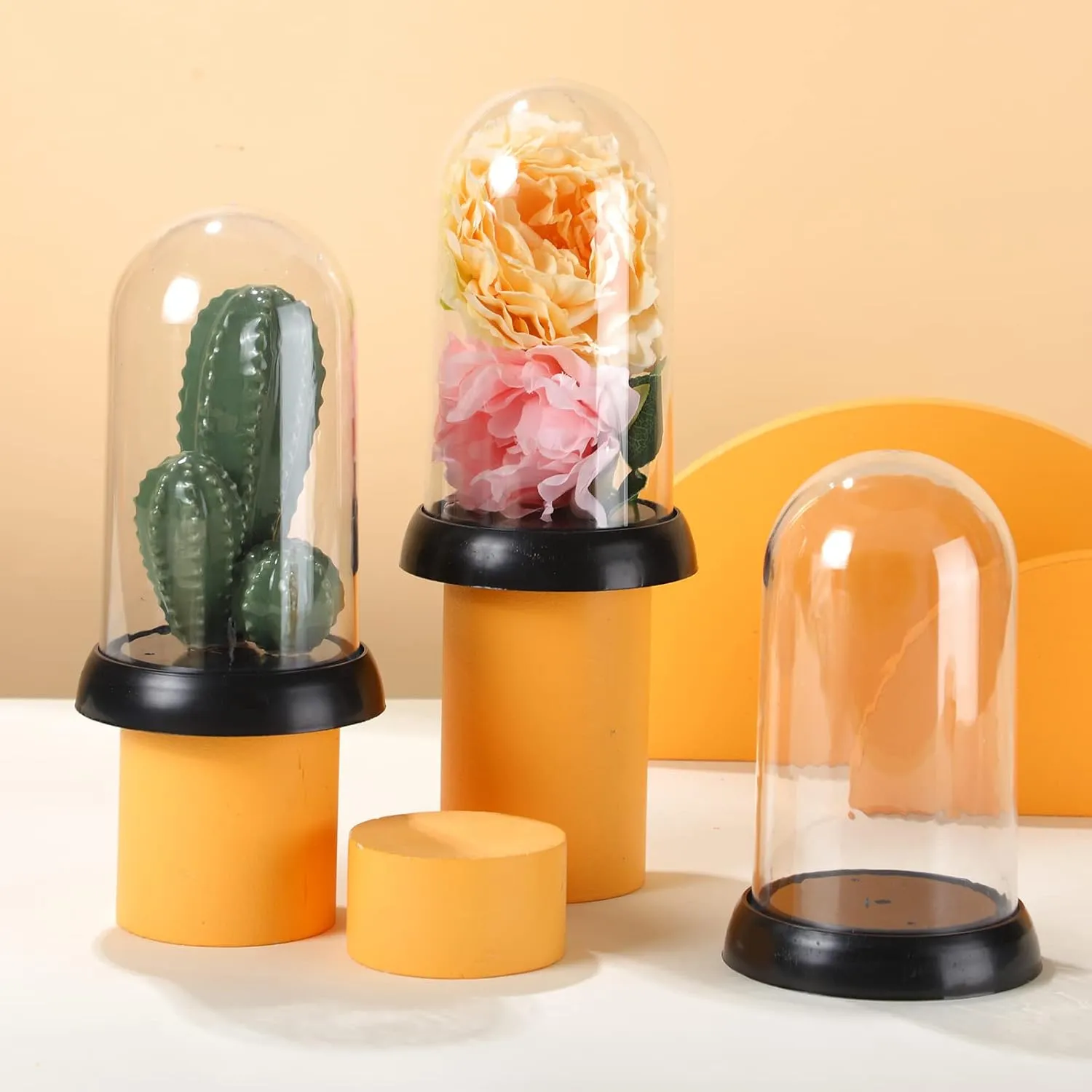 Zhengmy 12 Pieces Plastic Dome Display Case Display Cloche Dome Cloche Bell Jar with Base Clear Cloche Dome Decoration Case for Collectibles Rose Office Home Tabletop Centerpiece Decoration(Oval)