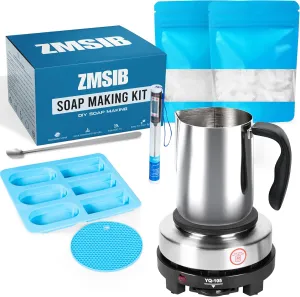 ZMSIB Soap Making Kit with Melting Pot | Soap Making Kit | 900 ml Stainless Steel Pot | Silicone Mold | 500g Soap Base | Stainless Steel Spoon | Thermometer | Electric Stove and Heat-Resistant Mat