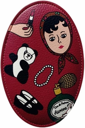 ZWFENG Makeup Mirror, Retro Cartoon Mirror PU Oval Small Hand Mirror Portable Mirror Makeup Mirror. Living Room Bathroom