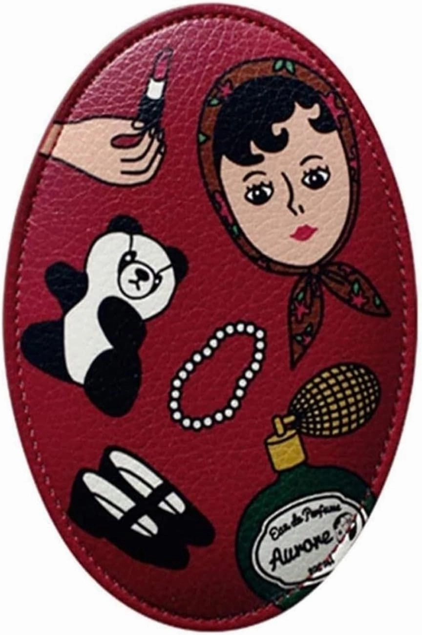 ZWFENG Makeup Mirror, Retro Cartoon Mirror PU Oval Small Hand Mirror Portable Mirror Makeup Mirror. Living Room Bathroom