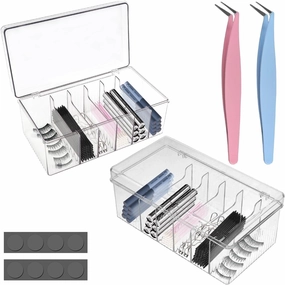zxbaers Acrylic Lash Extension Organizers and Storage, 2PCS False Eyelash Supplies Container,Eyelash Cart Organizer with 2PCS Tweezers and Sticky Notes，Neatly Store and Organize Your Lash Supplies